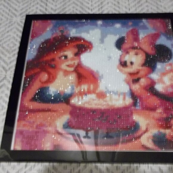 UNBRANDED Other - FRAMED  WALL DIAMOND PAINTING ARIEL AND MINNIE MOUSE BIRTHDAY FINISHED